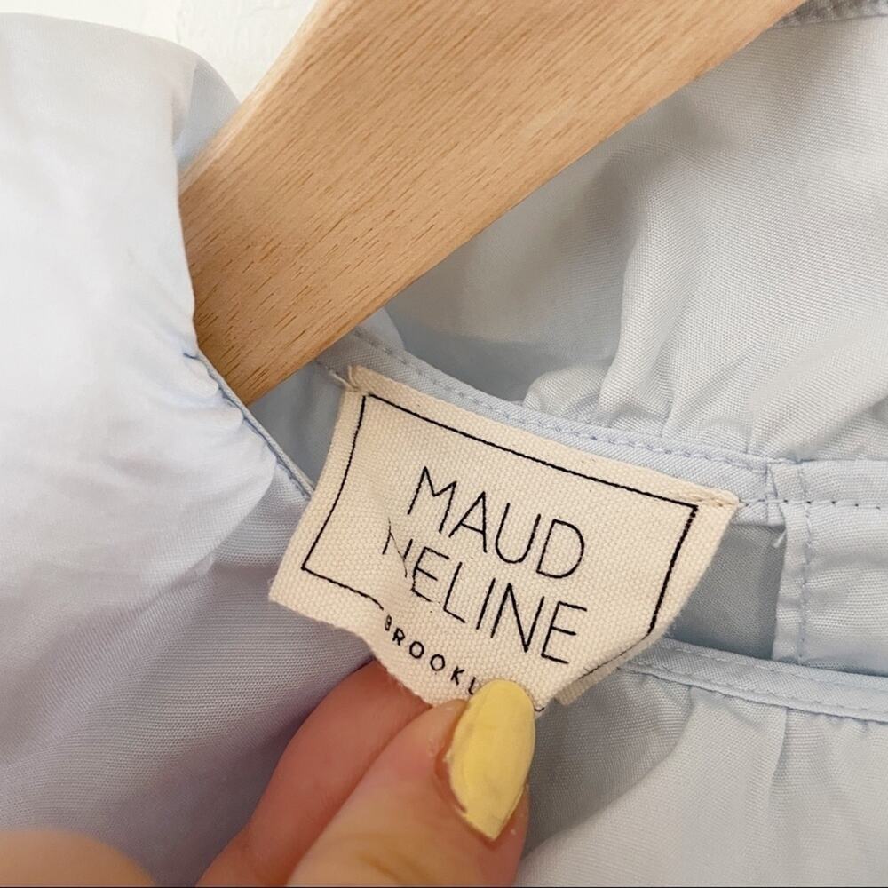 maud heline light blue ruffle neckline blouse sz S - Picture 4 of 7